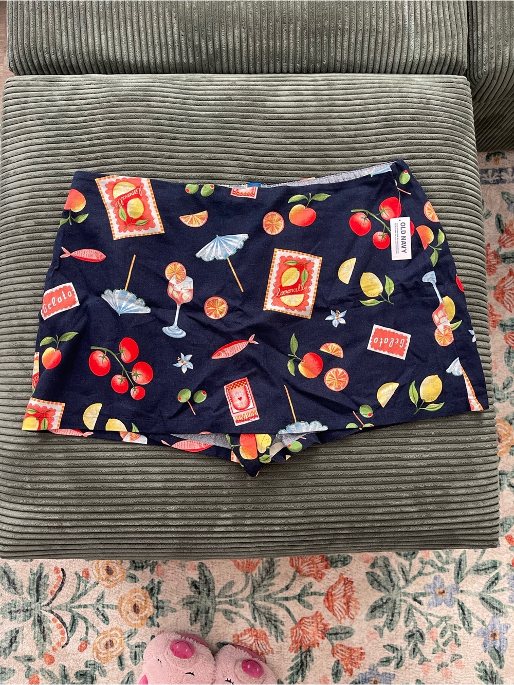 NWT Old Navy Navy Mini Skort with Fruit & Cocktail Print
